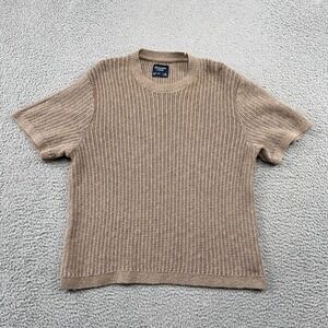 Abercrombie & Fitch Sweater Women Medium Tan Short Sleeve Open Knit Crewneck